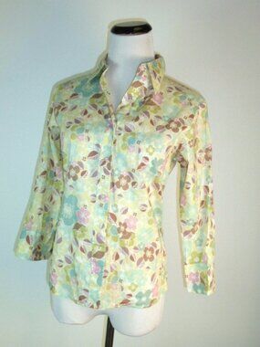 THOMAS PINK blue tan pink green floral snap front COTTON shirt 8